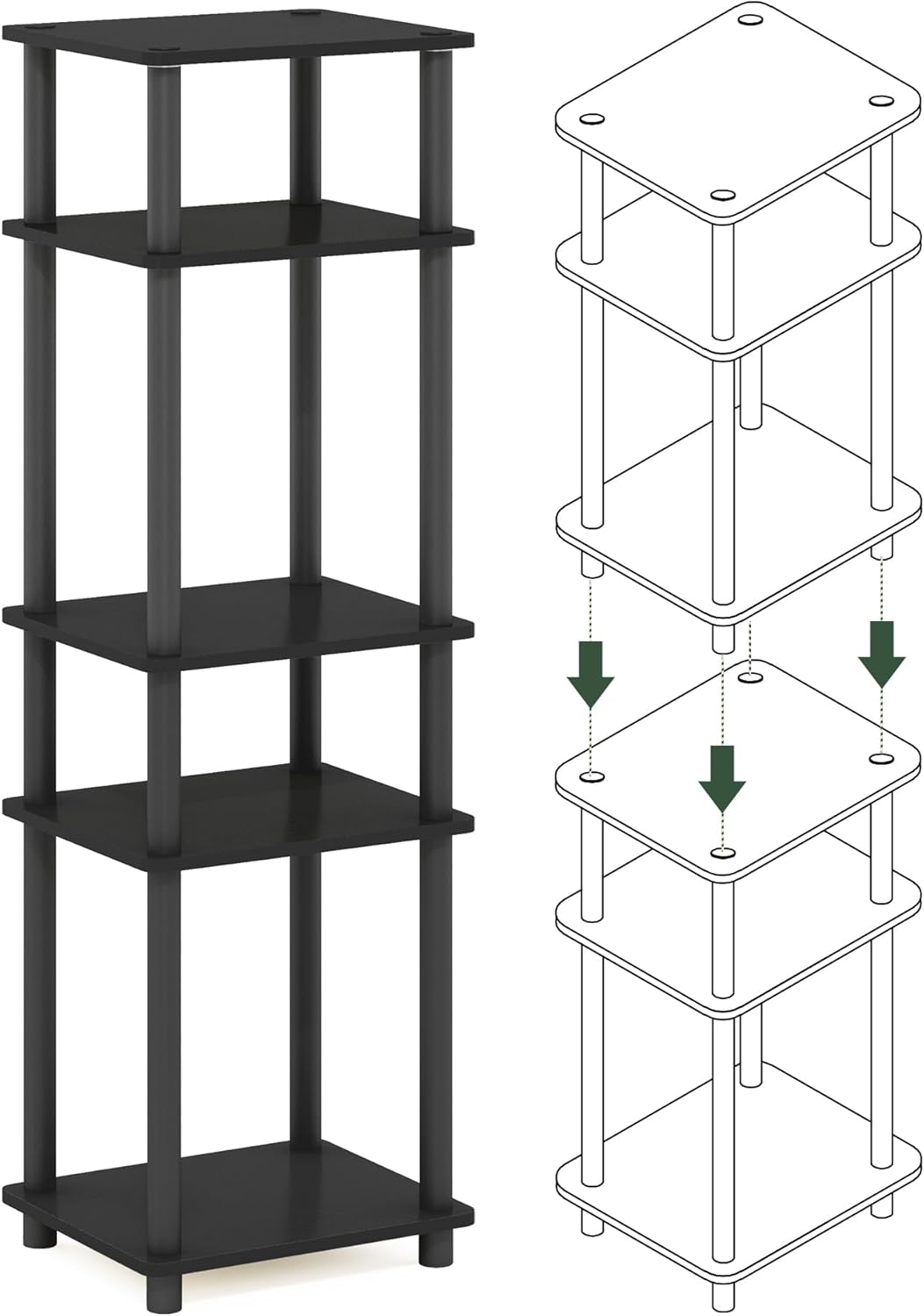 Furinno Just 3-Tier Turn-N-Tube End Table / Side Table / Night Stand / Bedside Table with Plastic Poles, 2-Pack, Americano/Black