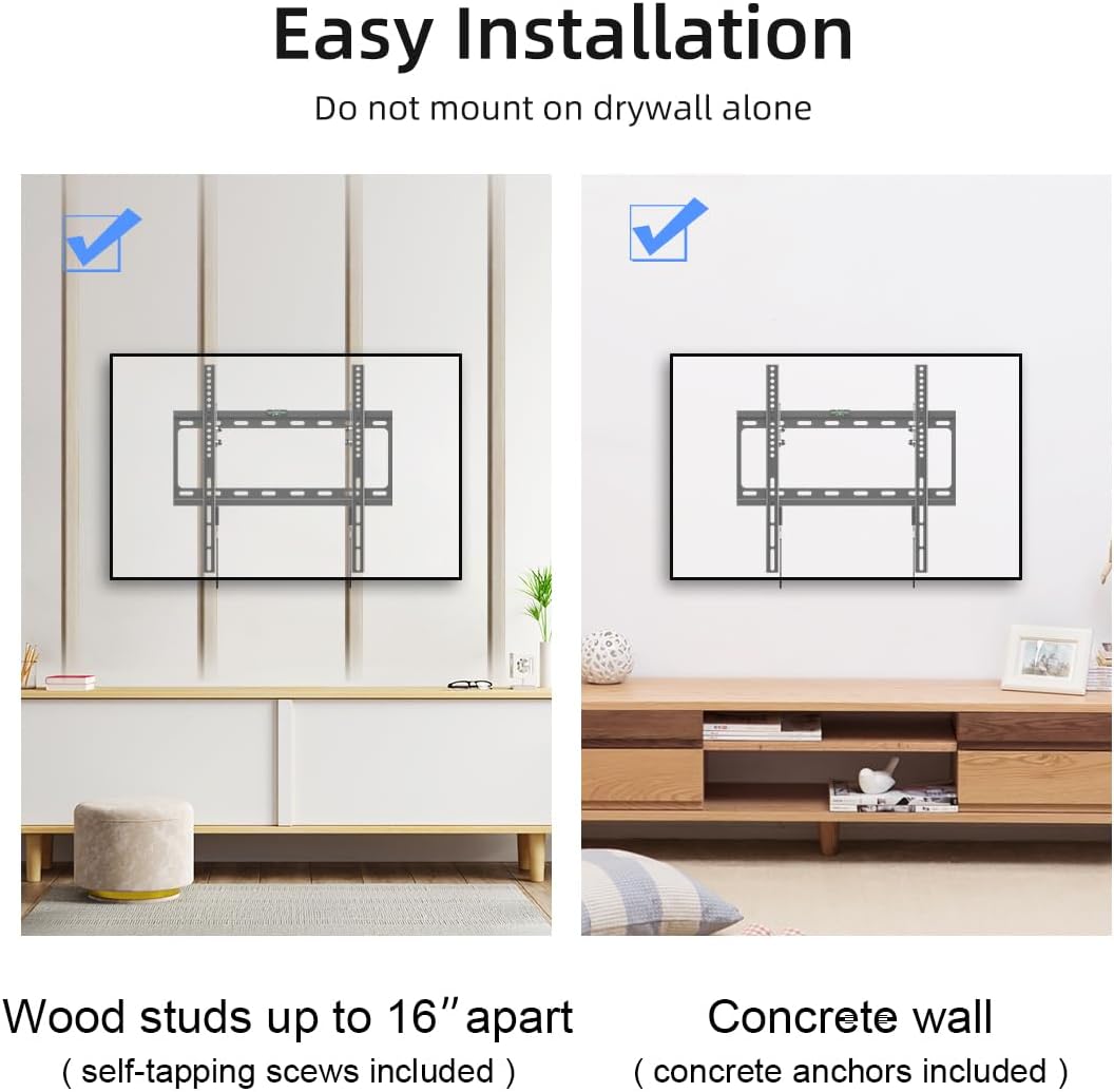 Suptek Tilt TV Wall Mount for Most 26-60 inch LED, LCD and Plasma TV, Max 400x400mm VESA and 99lbs Load Capacity, Fits Studs 16" Apart, Low Profile