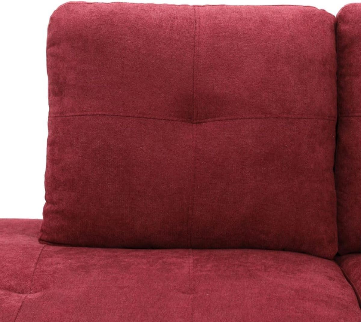 Red L-Shaped 3-Piece Flannel Sofa with Storage Ottoman Set, Sectional Couch Sofa Set for Living Room, Office, Small Space