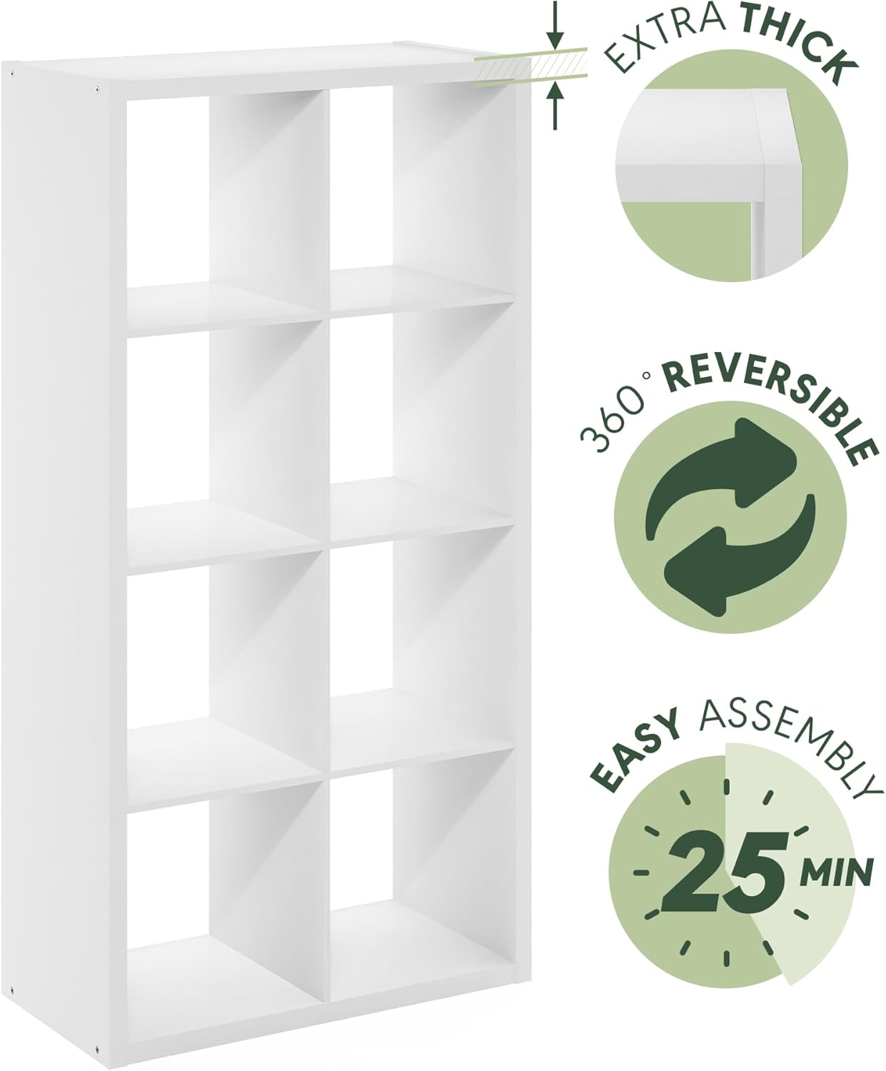 Furinno Cubicle Open Back Decorative Cube Storage Organizer, 8-Cube, White