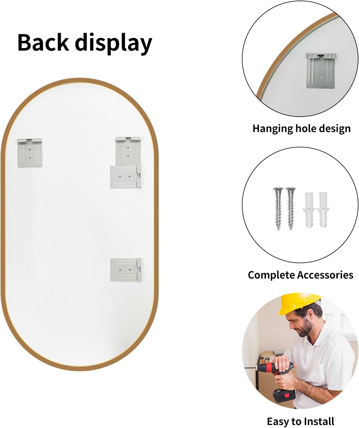 LAIYA 36x22inch Oval Wall Bathroom Mirror with Golden Aluminum Frame,Wall Mounted Oval Vanity Mirrors, Explosion-Proof Glass, Waterproof Design, Easy Installation,Horizontally/Vertically