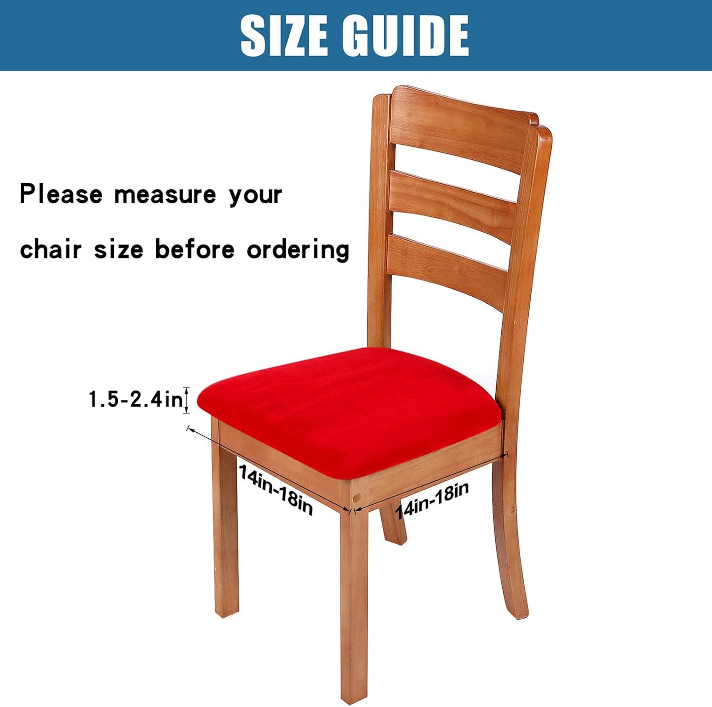 Smiry Velvet Seat Covers for Dining Room Chair Set of 6, Stretch Fit Removable Washable Chair Seat Cushion Protector Slipcovers with Ties, Red