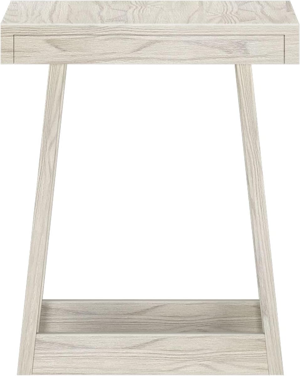 Plank+Beam Classic Square Side Table, Slim Side Table for Living Room, Narrow Nightstand for Small Spaces, Wood End Table for Bedroom, White Sand Wirebrush