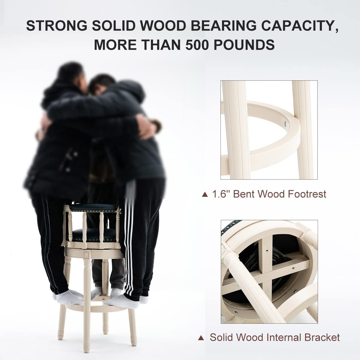 Cow top Leather Wooden Bar Stools, 360 Degree Swivel Bar Height Chair with Backs for Home Kitchen Counter, Morden Chair Barstools (Ivory Wood 1pc-Blue Seat, Counter Height-Seat Height 26”)
