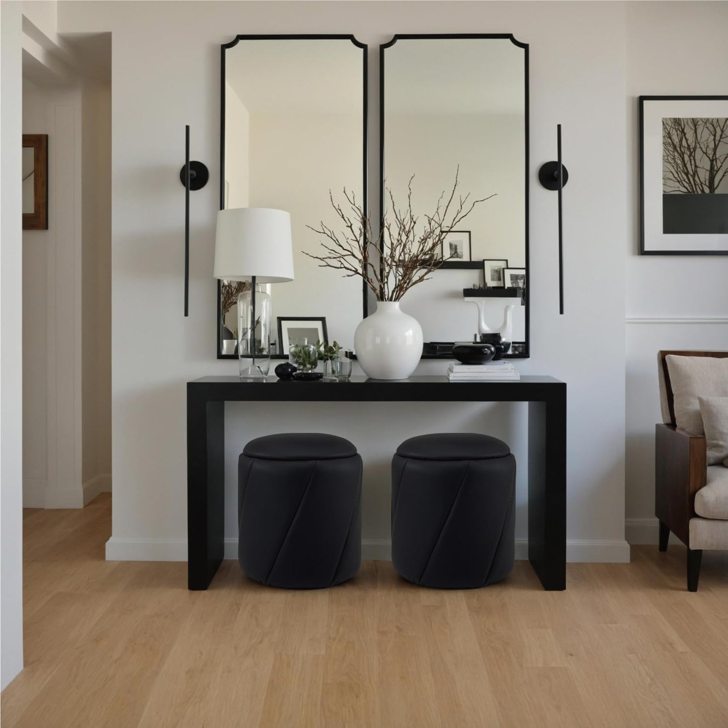 Get Set Style Modern Round Ottoman with Soft Padded Seat, Multifunctional Vanity Chairs for Makeup, Upholstered Footrest Stool Ottoman Foot Stool for Living Room, Bedroom