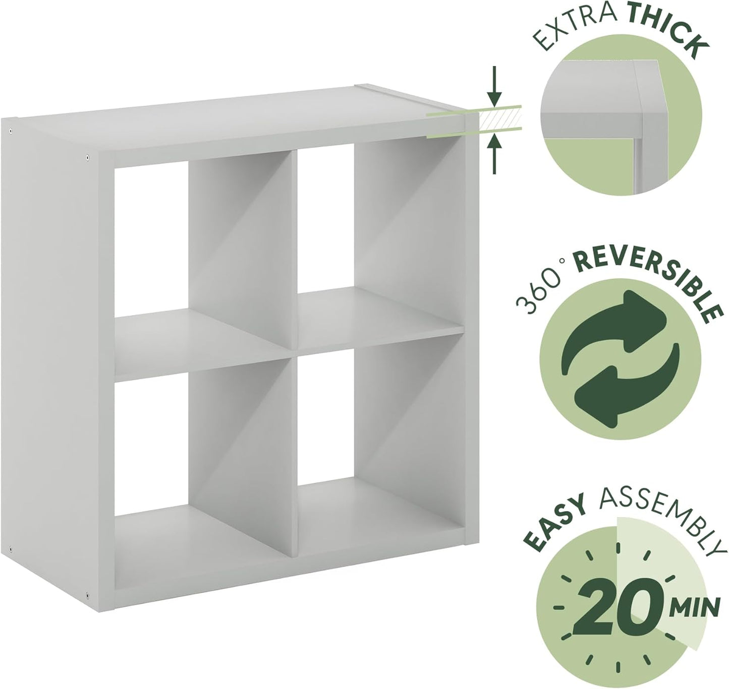 Furinno Cubicle Open Back Decorative Cube Storage Organizer, 4-Cube, Light Grey