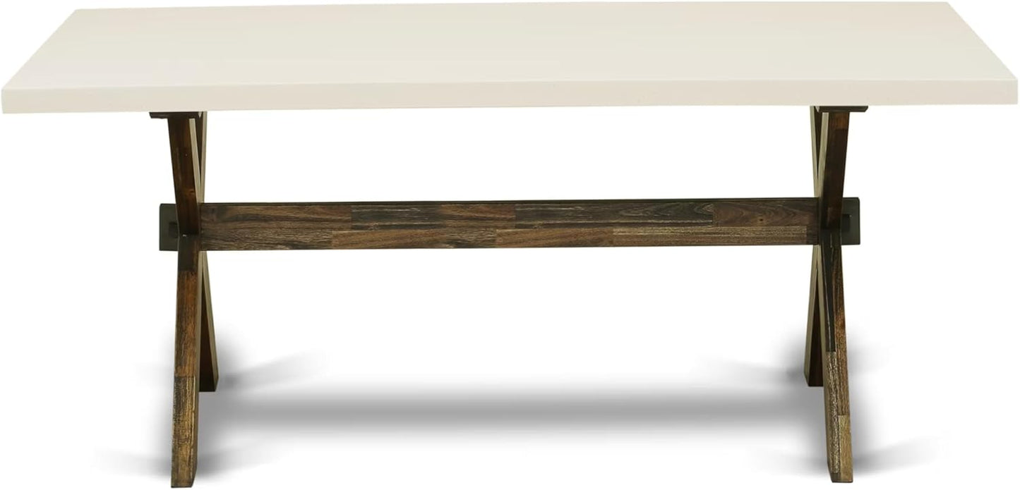East West Furniture X727MZ716-9 9 Piece Dining Room Table Set Includes a Rectangle Dining Table with X-Legs and 8 Dark Khaki Linen Fabric Upholstered Chairs, 40x72 Inch, Multi-Color