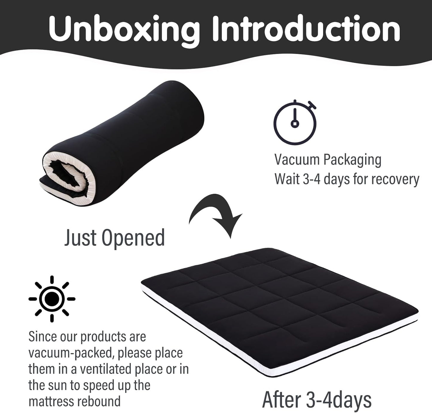 Tiita Memory Foam Mattress Topper Twin Size, 4" Thicken Futon Mattress with Storage Bag and 2 Straps, Portable Roll Up Travel Car Camping Mattress Floor Sleeping Pad, Black