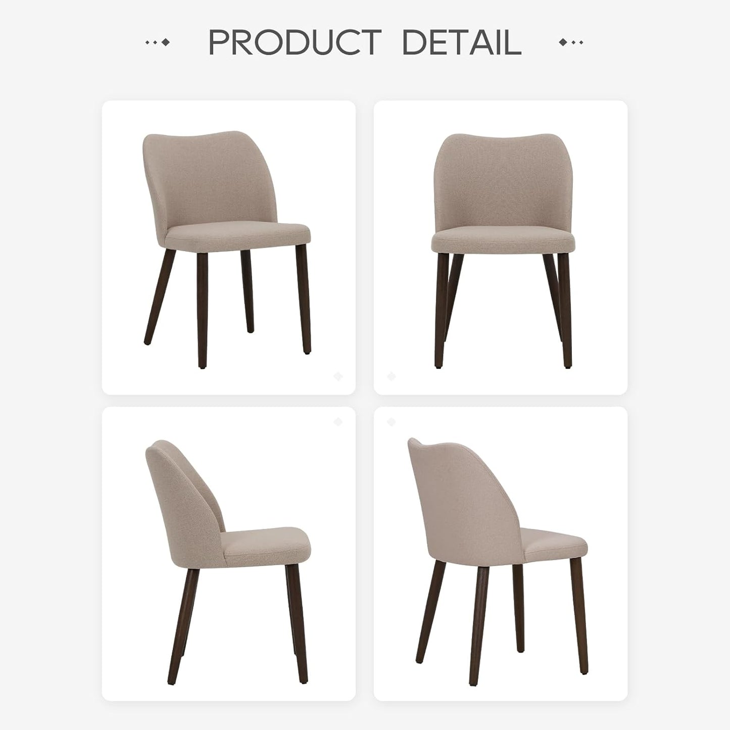 COLAMY Upholstered Dining Chairs Set of 6, Modern Fabric Dining Room Kitchen Side Chair with Padded Seat and Wood Legs for Restaurant/Cafe, Camel