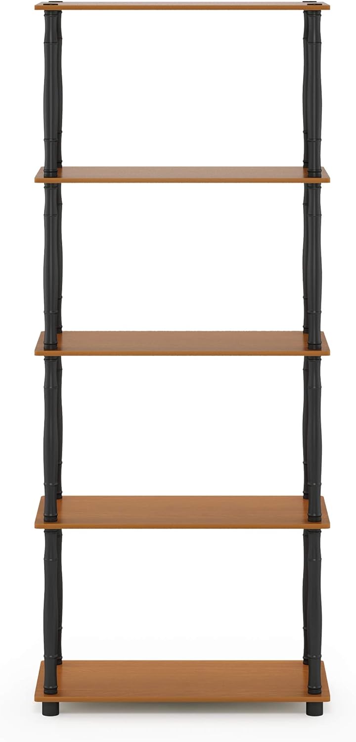 Furinno Turn-N-Tube 5-Tier Multipurpose Shelf / Display Rack / Storage Shelf / Bookshelf, Classic Tubes, Light Cherry/Black