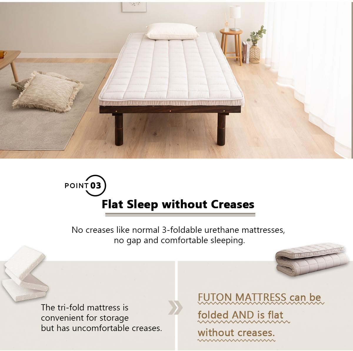 EMOOR Japanese Padded Futon Mattress Machi Twin Gray, Gusset Foldable Storable Elastic Bands Floor Sleeping Guest Bed Tatami Mat