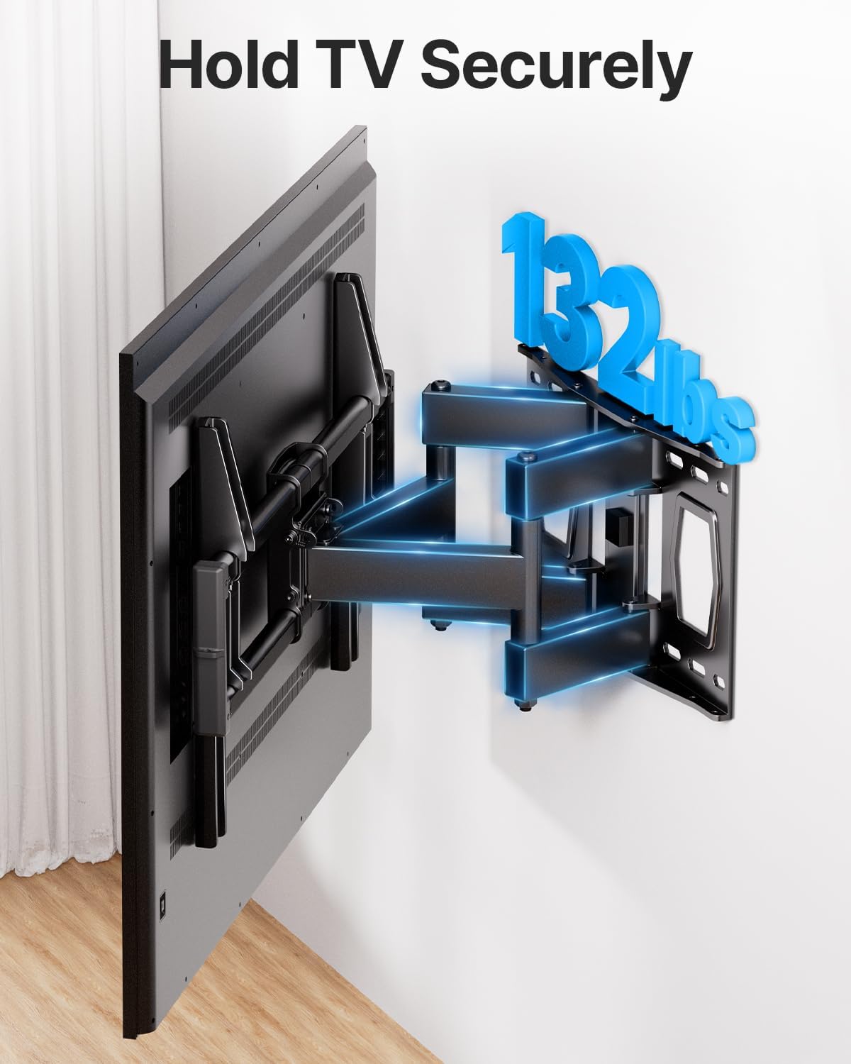 Full Motion TV Wall Mount for 37-85 Inch TVs Mounts Up to 132lbs, Fit 16" Wood Stud, Max VESA 600x400mm, Swivel and Tilt Articulating Wall Mount TV Bracket,Fit Most 55+ 65 70 75 inch TVs