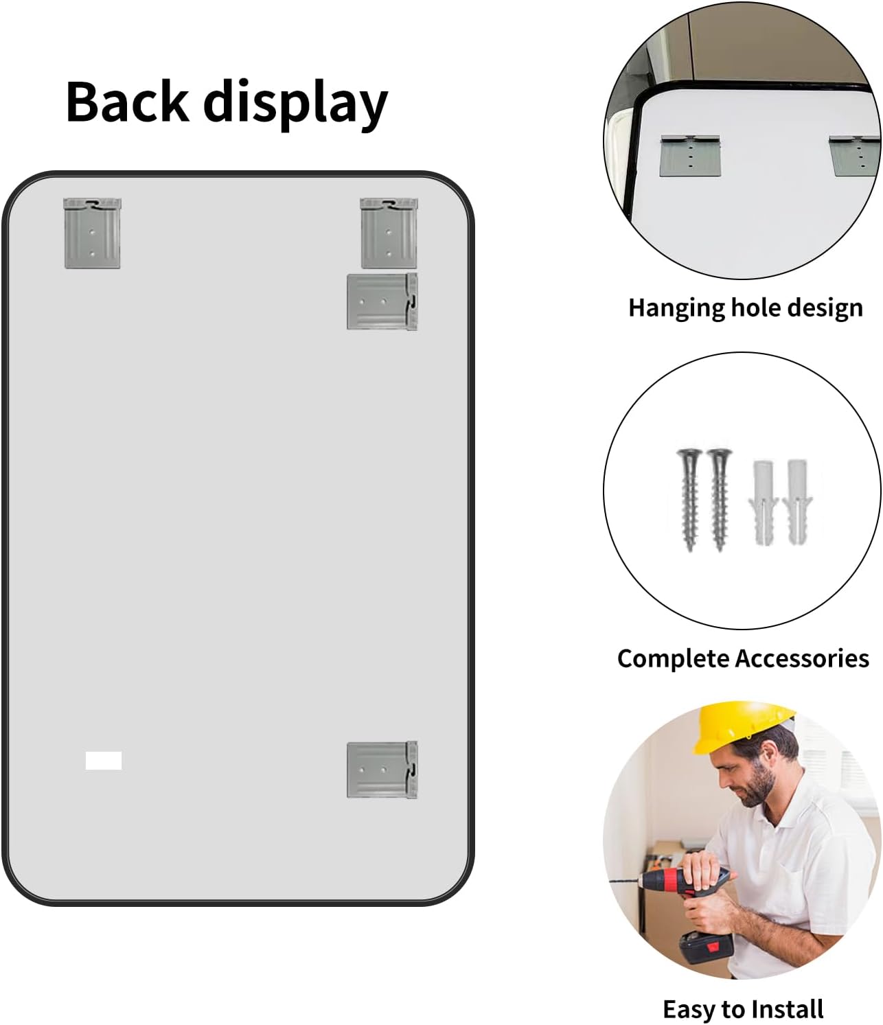 Large Modern Bathroom Mirror with Black Frame, 5mm Copper Free Silver Mirror,Black Frame, Easy Installation (Black, 36" L x 30" W)