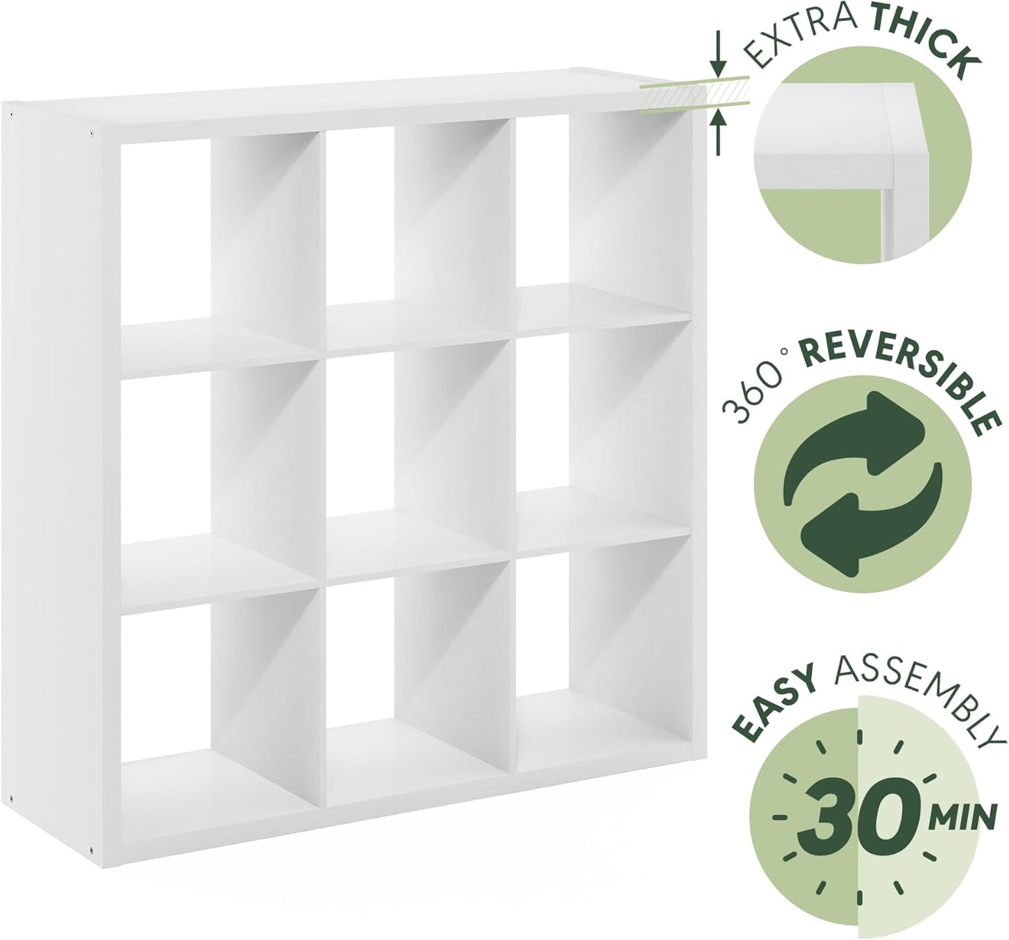 Furinno Cubicle Open Back Decorative Cube Storage Organizer, 9-Cube, White