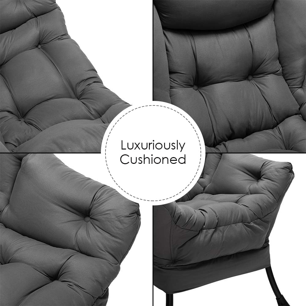 HollyHOME Fabric Lazy Chair with Foldable Ottoman, Accent Comfy Lounge Arm Chair and Folding Footrest Stool Set, Leisure Sofa Reading Chair and Footstool for Living Room, Bedroom, Dorm, Dark Grey