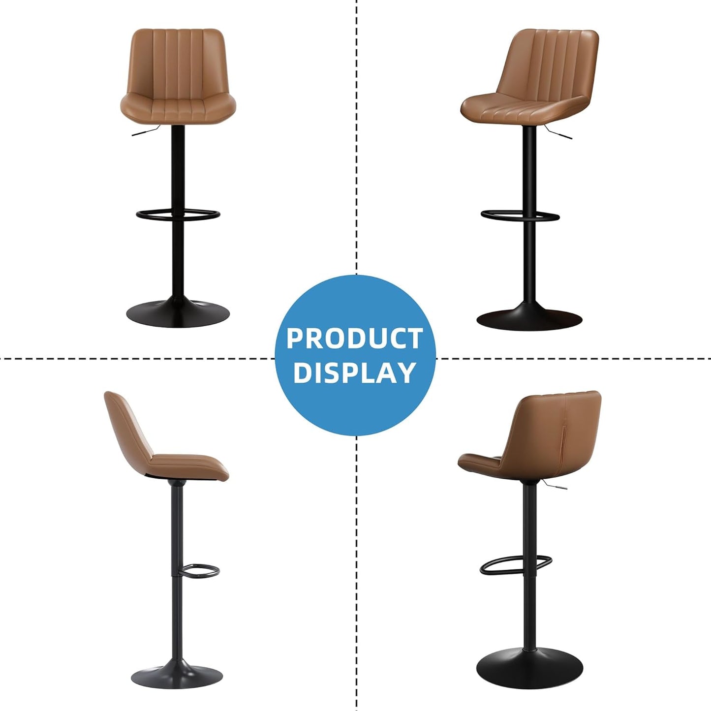 Shintenchi Swivel Bar Stools Set of 2, Adjustable Faux Leather Upholstered Swivel Counter Stools, Armless Bar Height Island Chairs with Back and Footrest, Coffee