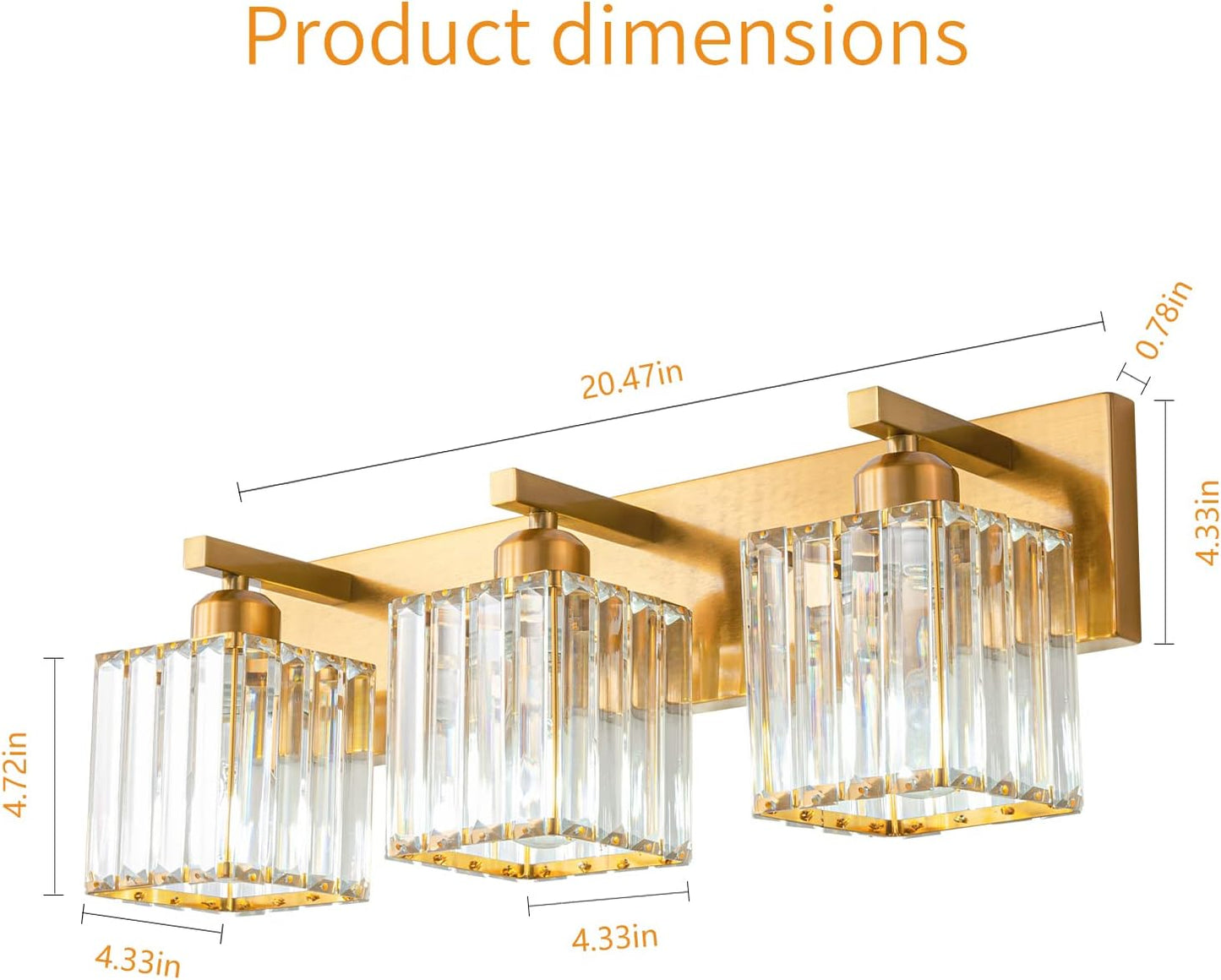 Modern Bathroom Vanity Light 3-Lights Gold Crystal Bathroom Wall Light Vanity Light Fixtures,20.47-inch Modern Minimalist Design