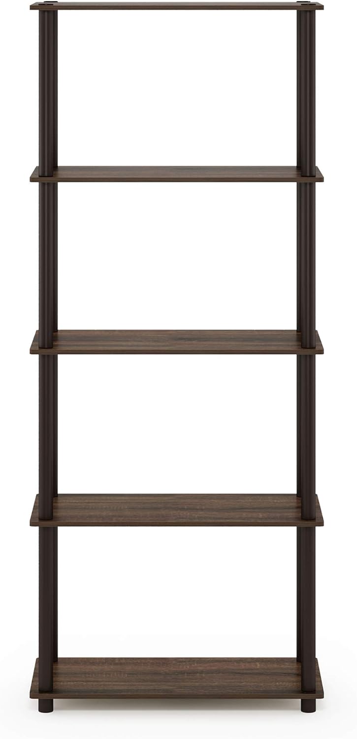 Furinno Turn-N-Tube 5-Tier Multipurpose Shelf / Display Rack / Storage Shelf / Bookshelf, Round Tubes, Walnut/Brown