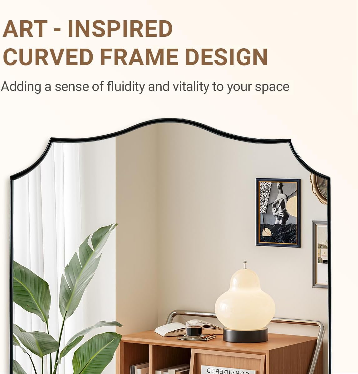 ANDY STAR Brushed Nickel Bathroom Mirror, 28x36 Inch Asymmetrical Wall Mirror, Modern Rectangle Mirror with Unique Wavy Design Ideal for Home Decor, Premium Stainless Steel Metal
