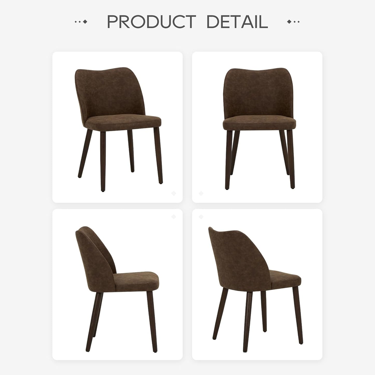 COLAMY Upholstered Dining Chairs Set of 4, Modern PU Leather Dining Room Kitchen Side Chair with Padded Seat and Wood Legs Restaurant/Cafe, Dark Brown