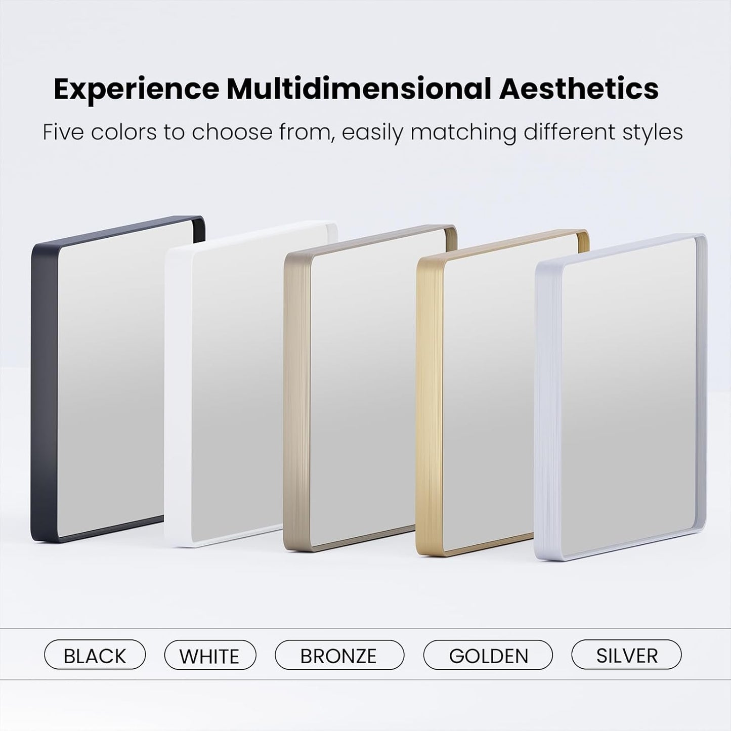 Gold Bathroom Mirror, 40x30 Inch Brushed Gold Metal Frame Mirror for Wall, Rounded Rectangle Bathroom Vanity Mirror, Tempered Glass, Anti-Rust, Horizontal/Vertical