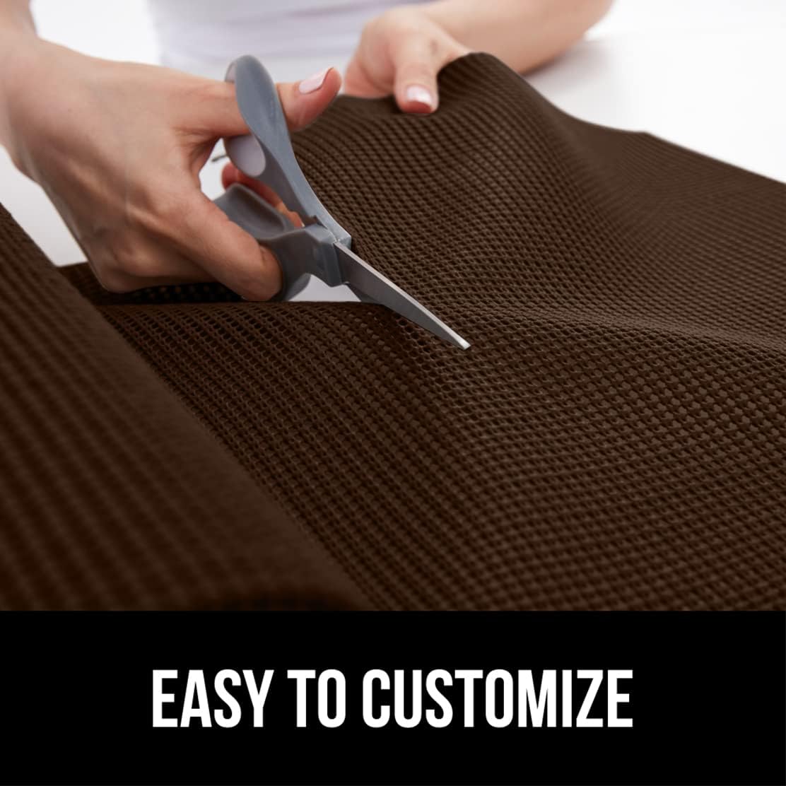 GORILLA GRIP powerGRIP Drawer Shelf and Cabinet Liner, Thick Strong Hold, Non-Adhesive Liners Protect Kitchen Cabinets and Cupboard, Bathroom Drawers, Easy Install, Breathable Mat, 12" x10', Chocolate