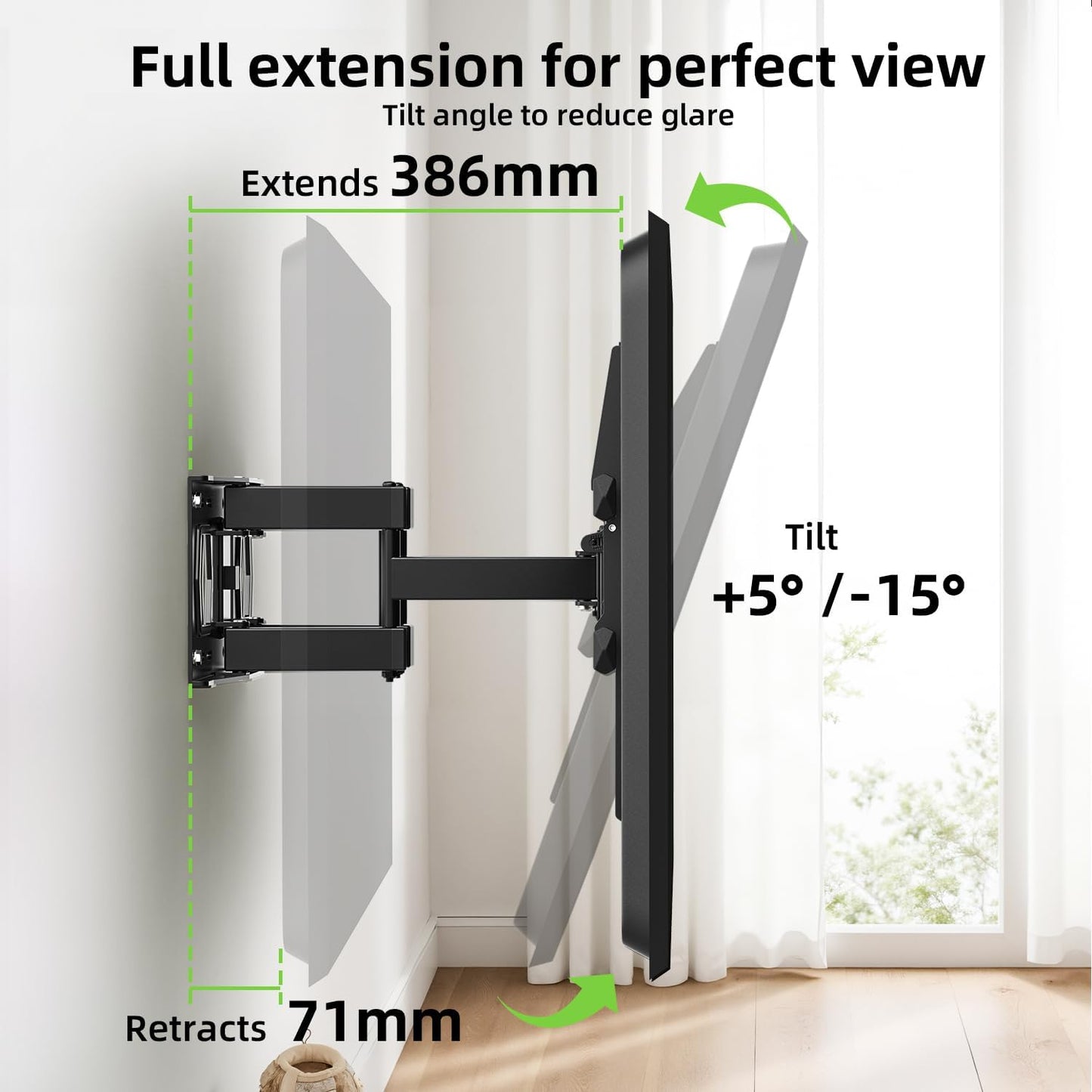 USX MOUNT Full Motion TV Wall Mount for 42-80 Inch TVs up to 120lbs, TV Bracket with Articulating Swivel Tilt Extension Leveling, Television Mount for Max VESA 600x400mm Fits 12/16" Wood Stud