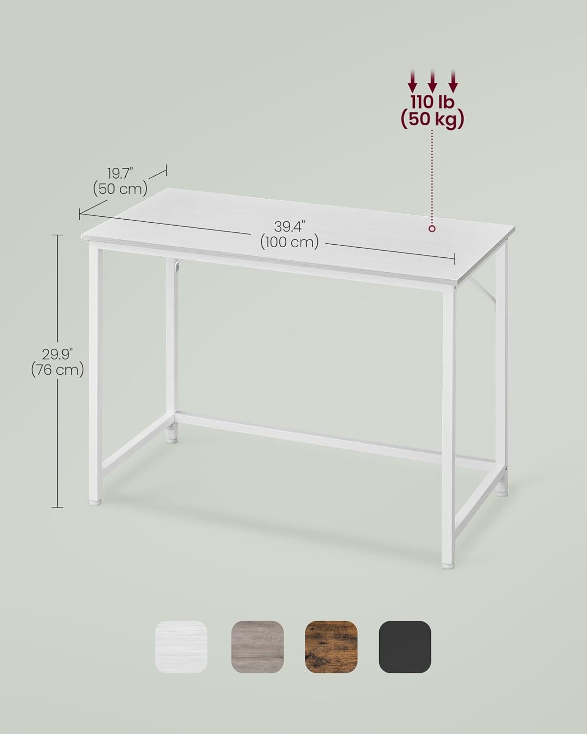 VASAGLE Computer Desk, Office Work Desk, 19.7 x 39.4 x 29.9 Inches, for Study, Bedroom, Home Office, Living Room, Maple White and Cloud White ULWD041W44