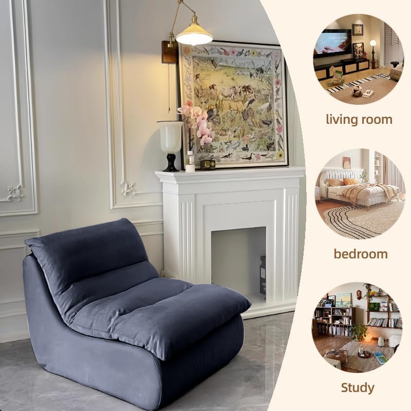 Bean Bag Chair - Memory Foam Bean Bag Chair for Adults, Comfy High-Resilience Single Sofa, Small Space Floor Chair, Chaise Lounge for Living Room, Bedroom (Dark Blue, Cushions)