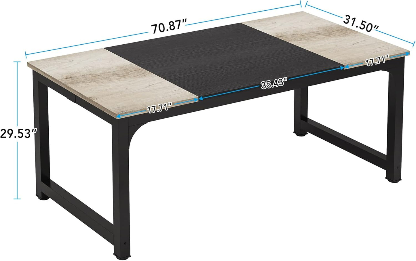 LITTLE TREE 70.8 Inch X-Large Executive Computer Office Desk, Grey+Black