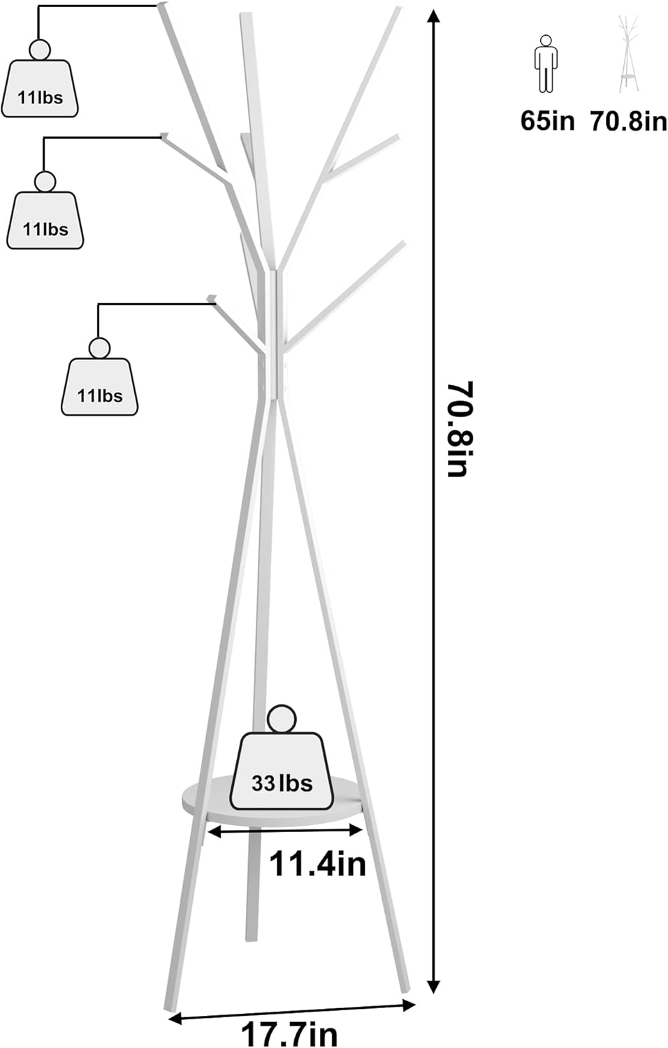 Coat Rack Hat Stand Free Standing Display Hall Tree Metal Hat Hanger Garment Storage Holder with 9 Hooks for Clothes Hats and Scarves in Black,17.72"Wx17.72"Dx70.87"H (White)