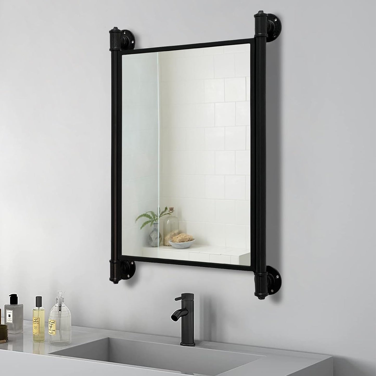 Industrial Pipe Mirror for Bathroom,Rectangle Iron Wall Mirrors for Living Room Bedroom(27.5 x 19.68 in)