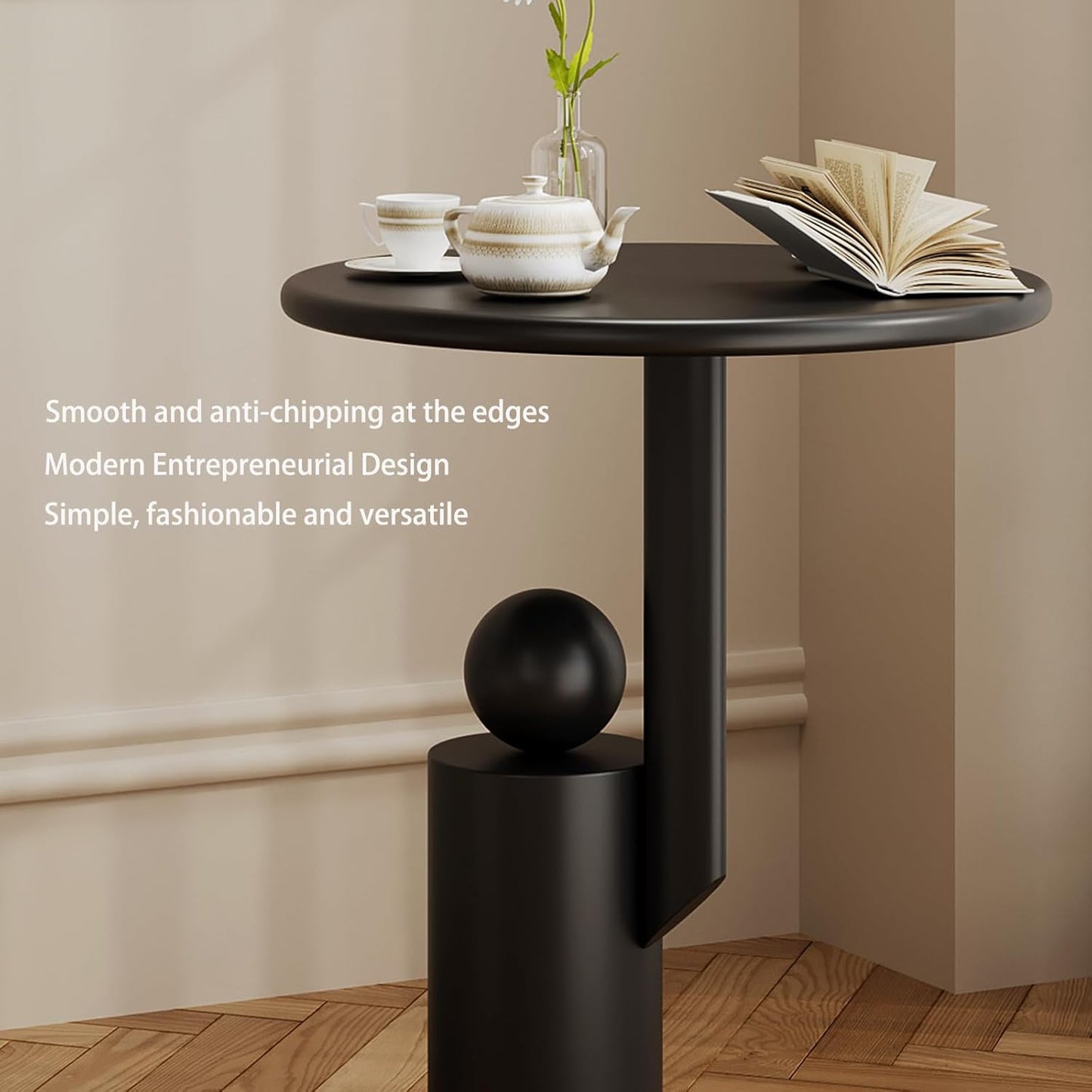 Metal Round Side Table,Matte Modern Accent End Tables Coffee Tables,Small Drink Table for Small Spaces,Pedestal Tables for Living Room, Bedroom, Corners, and Office, 21.65'' Height