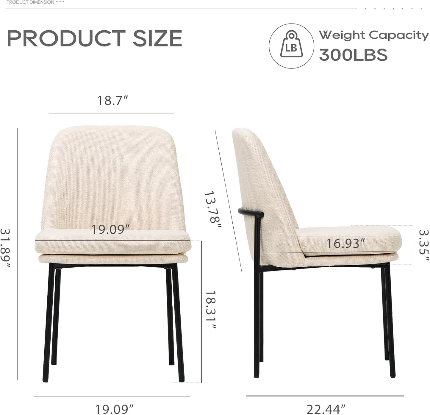 COLAMY Dining Chairs Set of 6, Fabric Upholstered Dining Room Chairs Dinner Chair Stylish Kitchen Chairs with Curved Back and Metal Legs, Beige