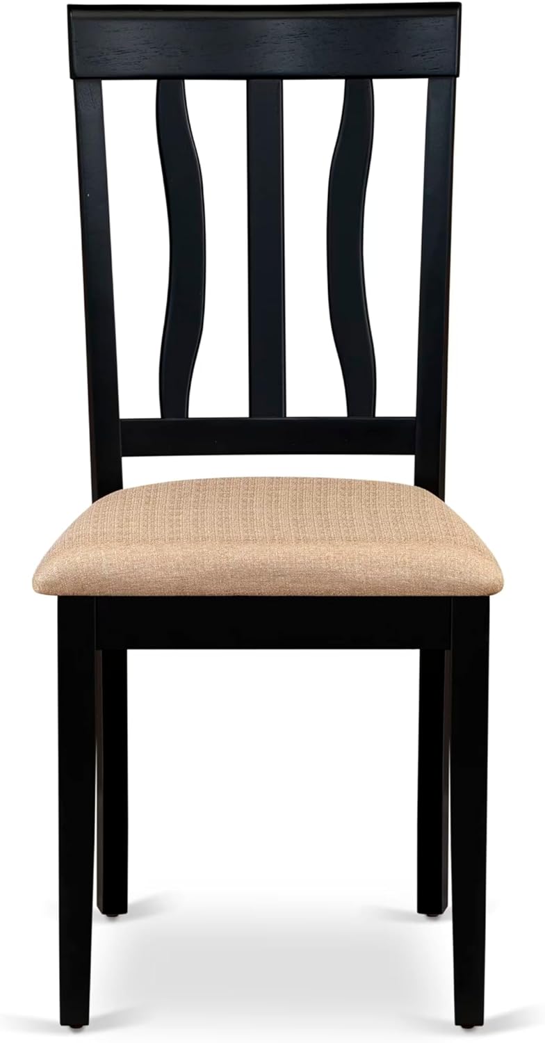 East West Furniture DLAN5-BCH-C 5 Piece Dining Table Set for 4 Includes a Round Kitchen Table with Dropleaf and 4 Linen Fabric Kitchen Dining Chairs, 42x42 Inch, Black & Cherry