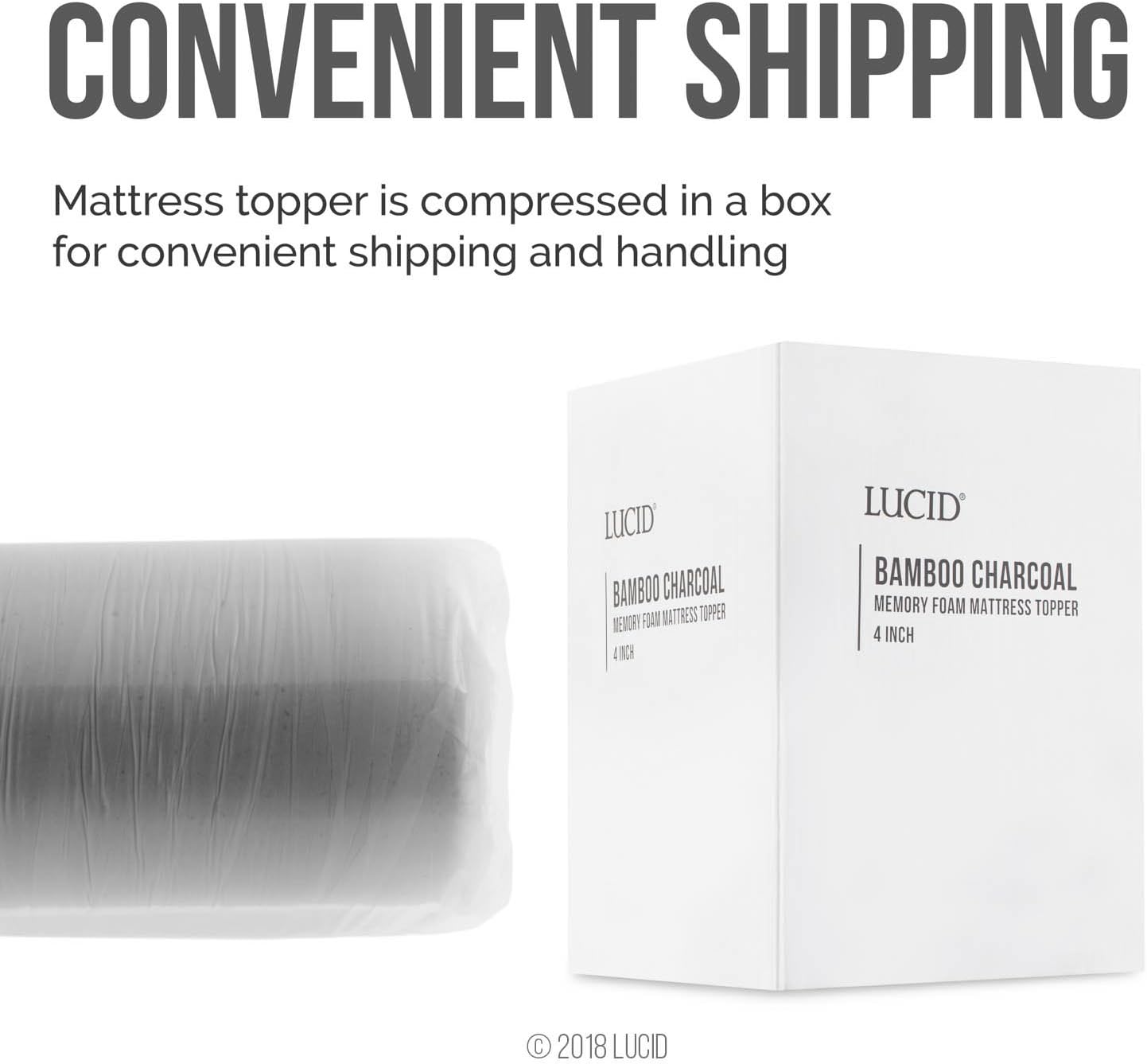 Lucid 4 Inch Bamboo Infused Memory Foam Mattress Topper - King Size – Cooling Ventilation – Pressure Relieving Bed Topper - Mattress Pad – CertiPur Certified