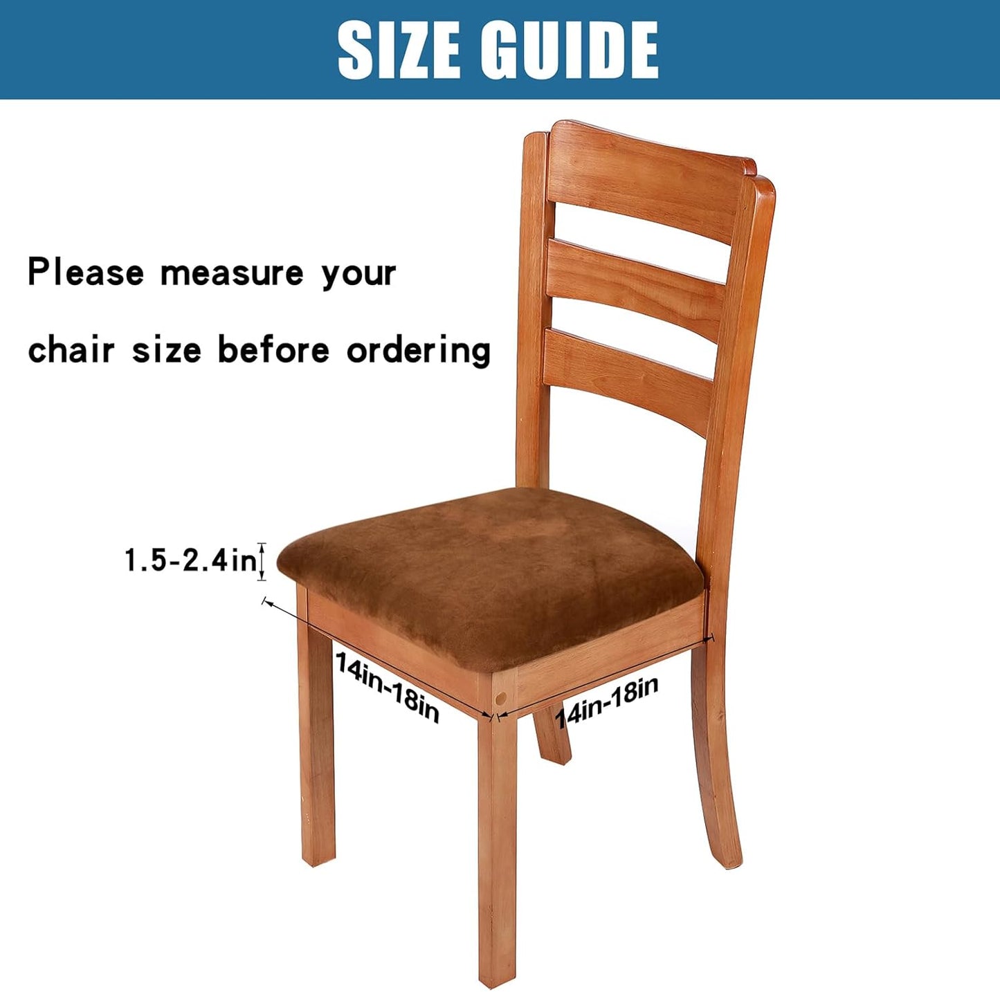 Smiry Velvet Seat Covers for Dining Room Chair Set of 4, Stretch Fit Removable Washable Chair Seat Cushion Protector Slipcovers with Ties, Camel