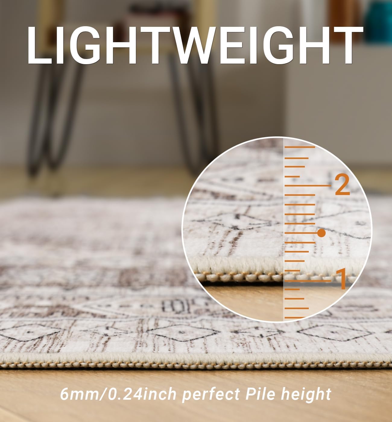 zesthome 7x9 Area Rug, Super Soft Washable Rugs for Living Room, Non-Slip Stain Resistant Vintage Rugs, Ultra-Thin Large Area Rugs (Brown/Beige,7'x9')