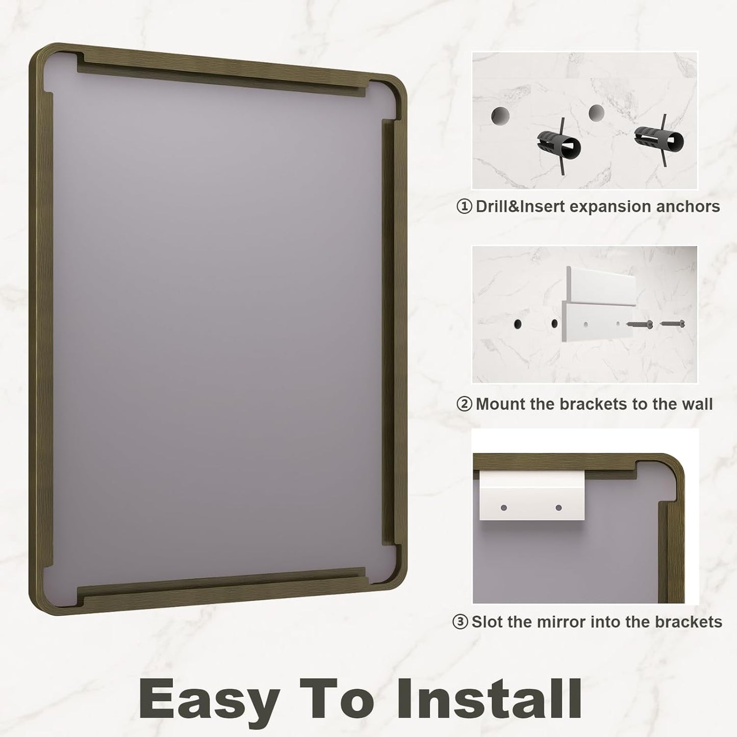 22x30 Inch Bronze Framed Bathroom Mirror, Brushed Bronze Metal Vanity Mirror, Bronze Rectangle Mirror, Rounded Corner, Tempered Glass, Anti-Rust, Shatterproof (Horizontal/Vertical)
