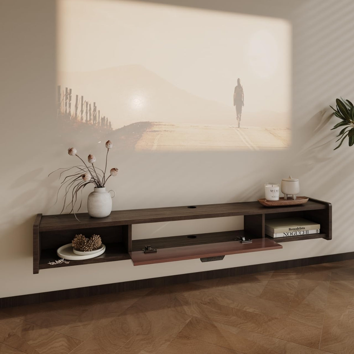 55'' Floating TV Stand,Wall Mounted TV Console,Floating TV Cabinet,Under TV Shelf for Bedroom Living Room(Walnut)