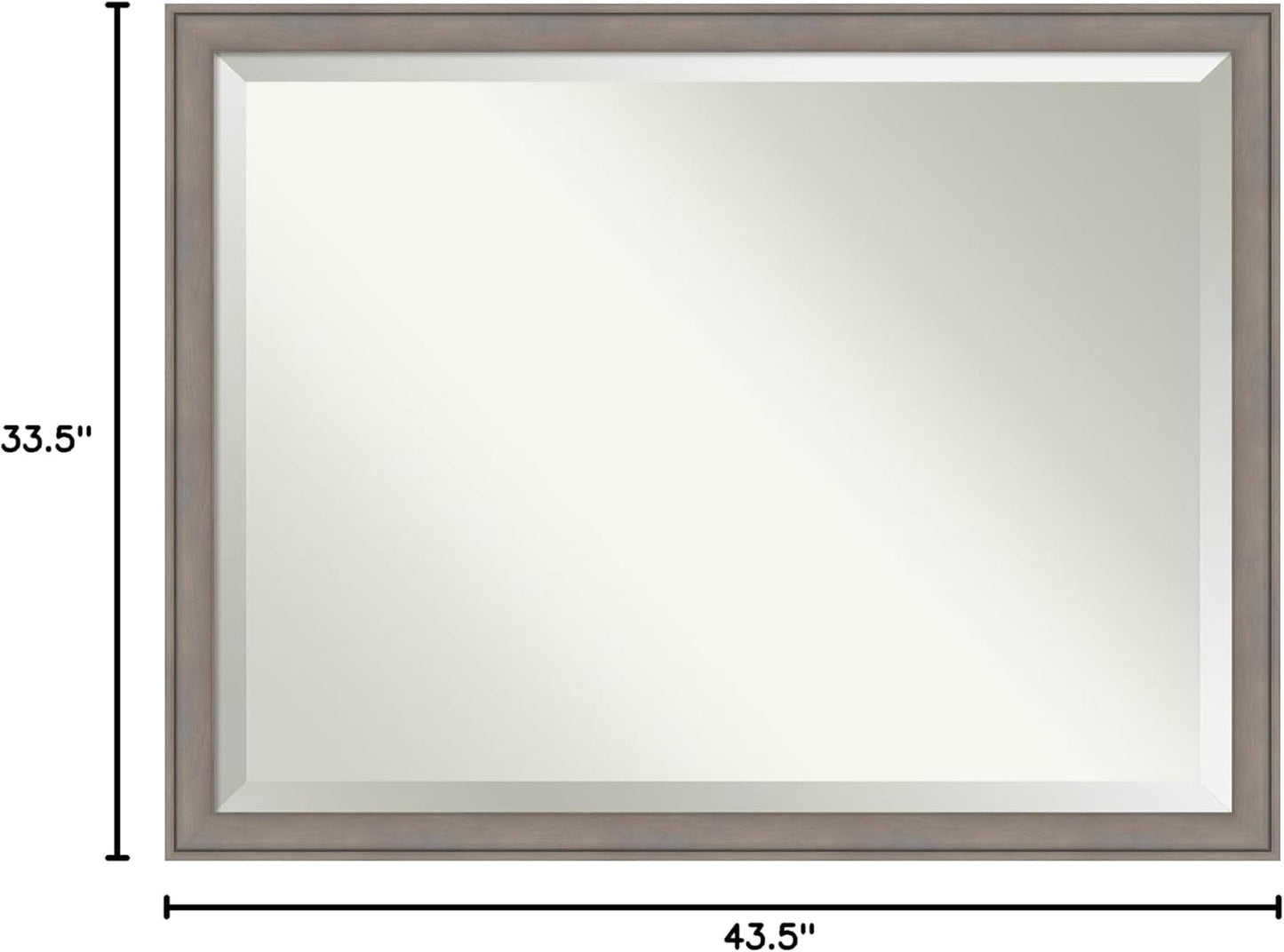 Amanti Art Grey Wall Mirror 34x44 Greywash Rectangle Bathroom Mirror for Wall Decor Living Room, X-Large Country Rustic Wood Frame, Hangs Horizonally and Vertically, Bathroom Decor, Beveled Edge