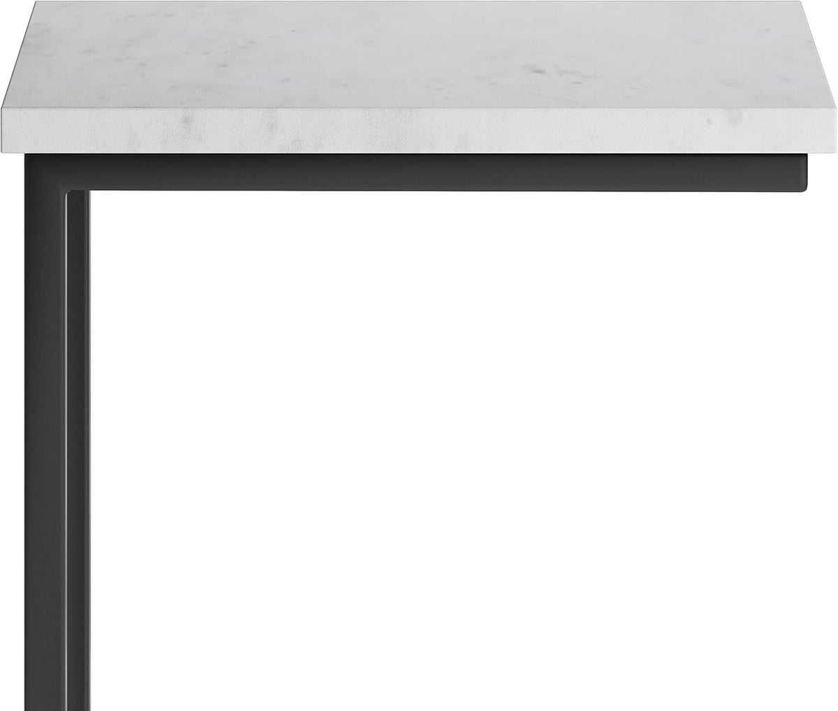SIMPLIHOME Skyler 18-inch Wide Metal Table in White/Black, C-Shaped Industrial-Style Side Table with Genuine Marble Top for Living Room, Bedroom, or Home Office