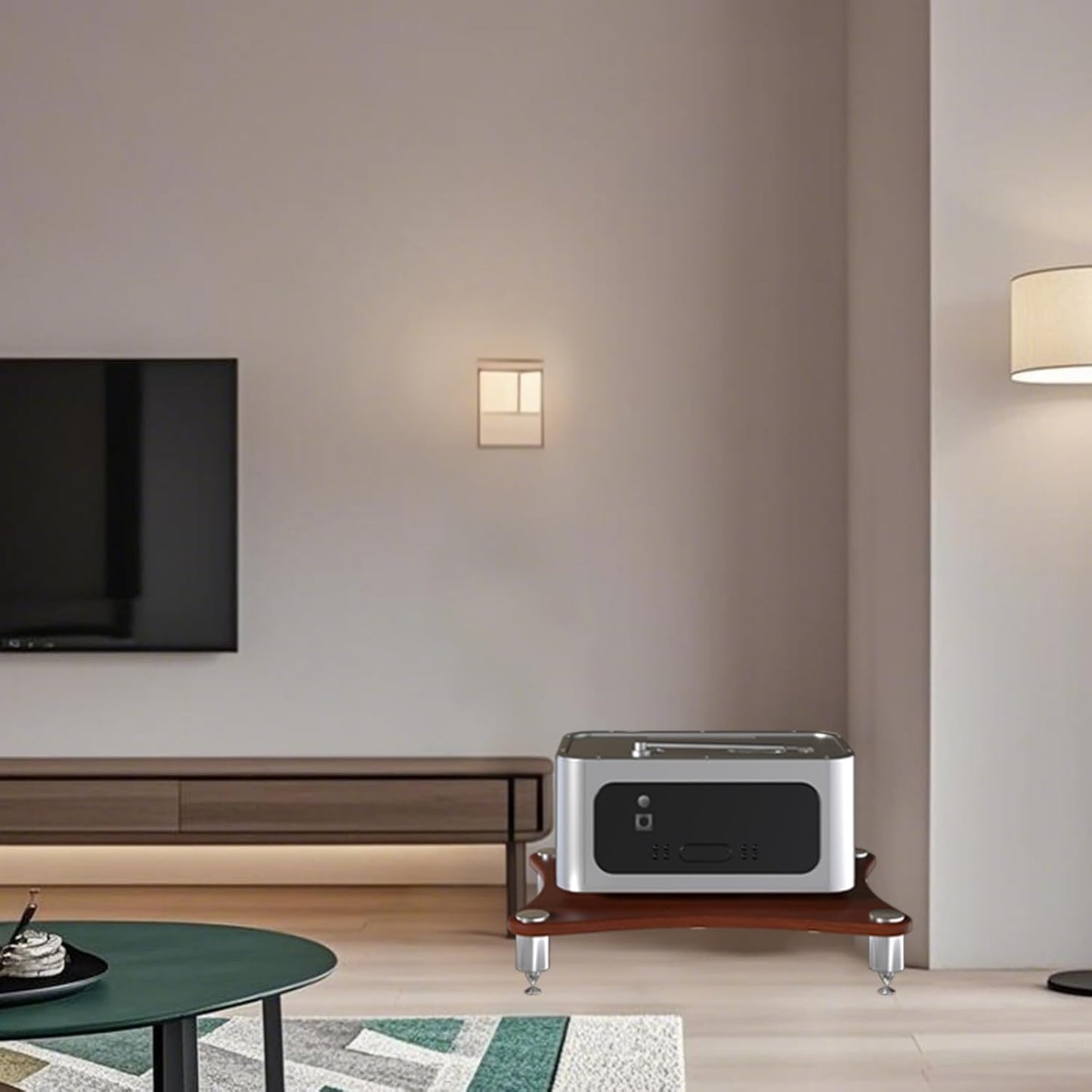 1-Tier AV Media Stand, Stereo Racks and Stands, Video Component Cabinet Audio Rack Tower for DVD Player Game Console TV Box WiFi Routert (Dark Wood, 1-Tier)