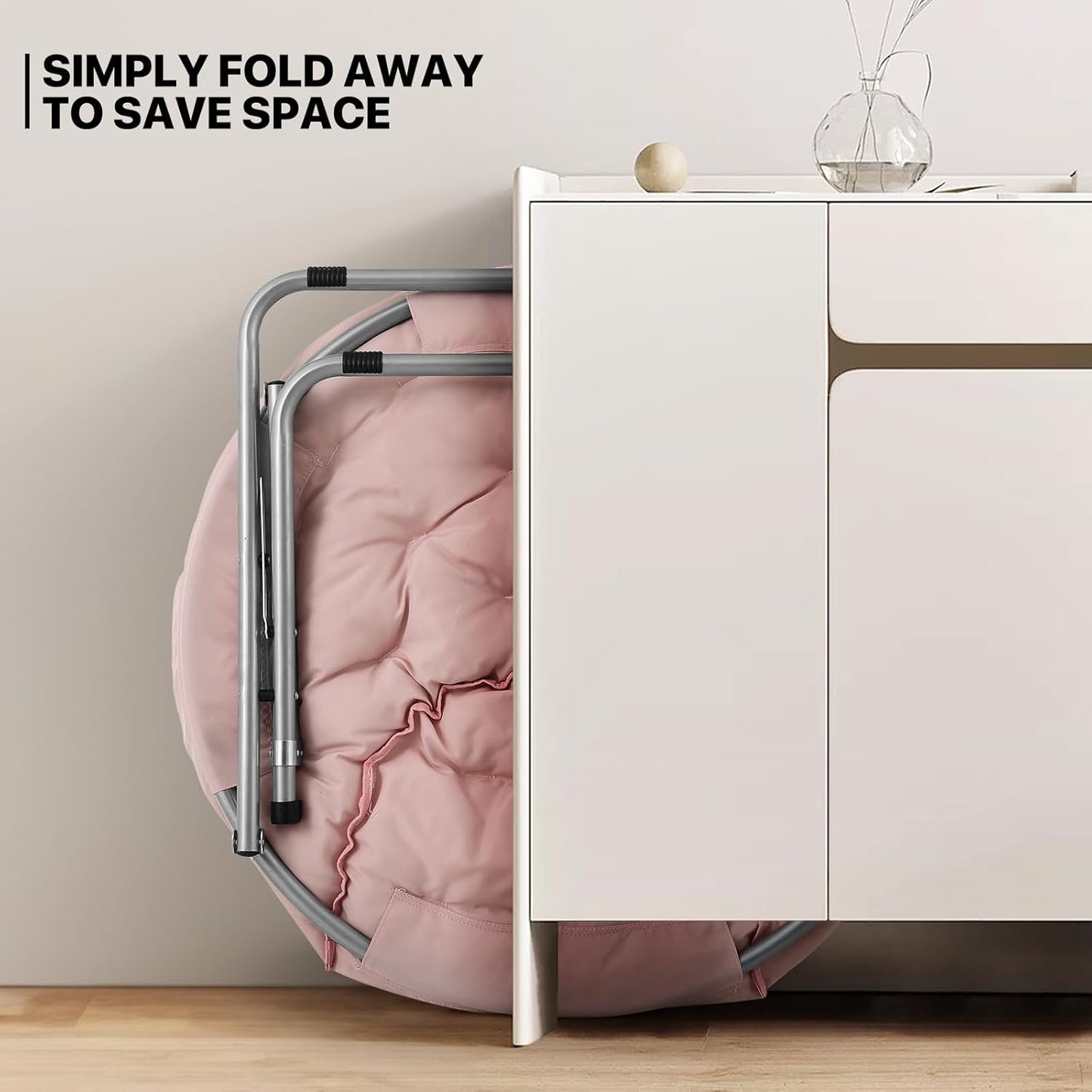 MoNiBloom Round Folding Saucer Chairs Set of 2 for Bedroom Living Room Dorm Foldable Metal Frame Comfy Soft Lounge Lazy Cozy Moon Chairs for Teens (Pink)