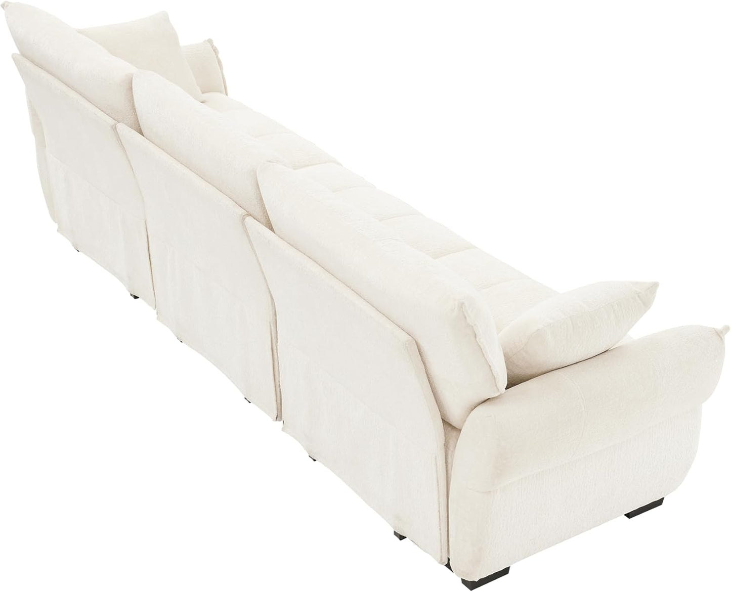 Modern Chenille Fabric 3-Seat Sofa w/ 2 Pillows, Premium Upholstery Living Room Couch with Tufted Backrest & Comfortable Armrests and High-Resilience Memory Foam Cushions,White