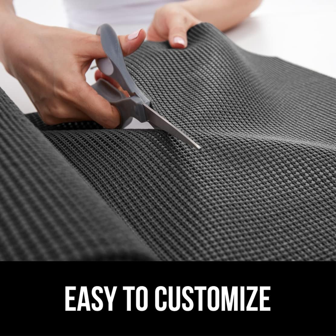 GORILLA GRIP powerGRIP Drawer Shelf and Cabinet Liner, Thick Strong Hold, Non-Adhesive Liners Protect Kitchen Cabinets and Cupboard, Bathroom Drawers, Easy Install, Breathable Mat, 12" x10', Charcoal