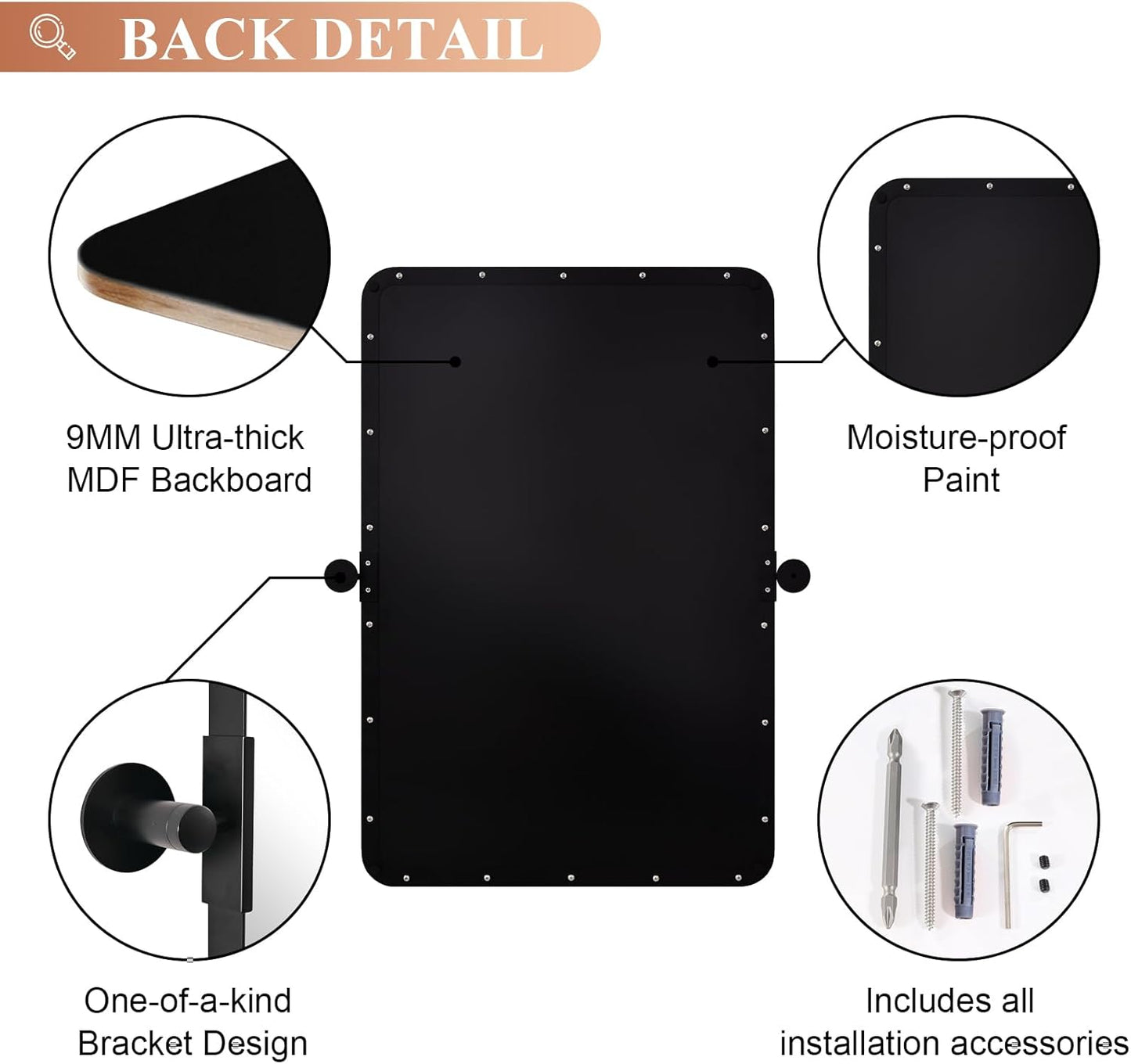 MOON MIRROR 24"x36" Matte Black Pivot Mirror for Bathroom, Metal Frame Bathroom Mirrors for Wall,Rectangle Titling Vanity Wall Mirror with Rounded Corner Hangs Vertical(Overall 27.75" x 36")
