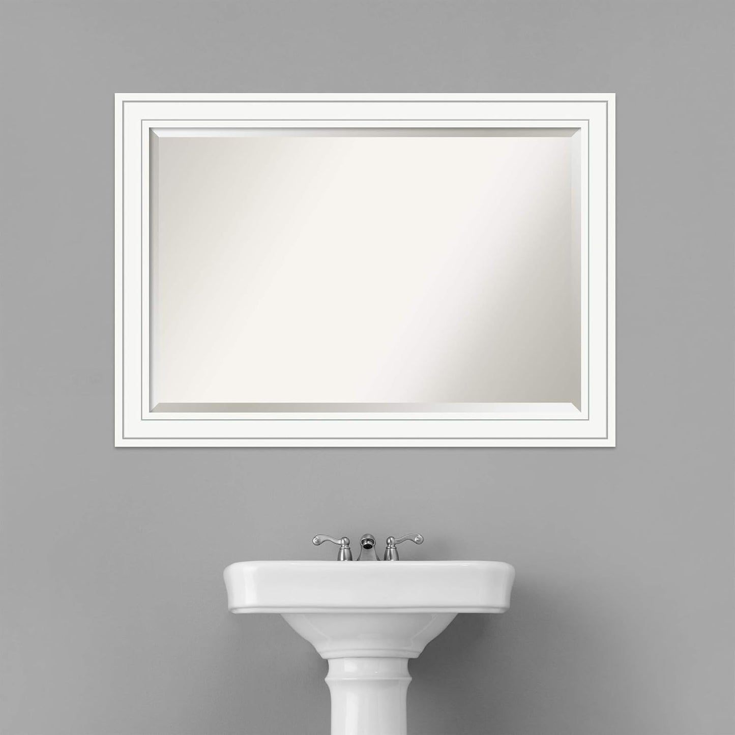 Amanti Art White Bathroom Mirror for Over Sink, 29x41 Craftsman White Rectangle Vanity Mirror, Large Casual Wood Frame, Hangs Horizonally and Vertically, Bathroom Wall Decor, Beveled Edge from WI, USA