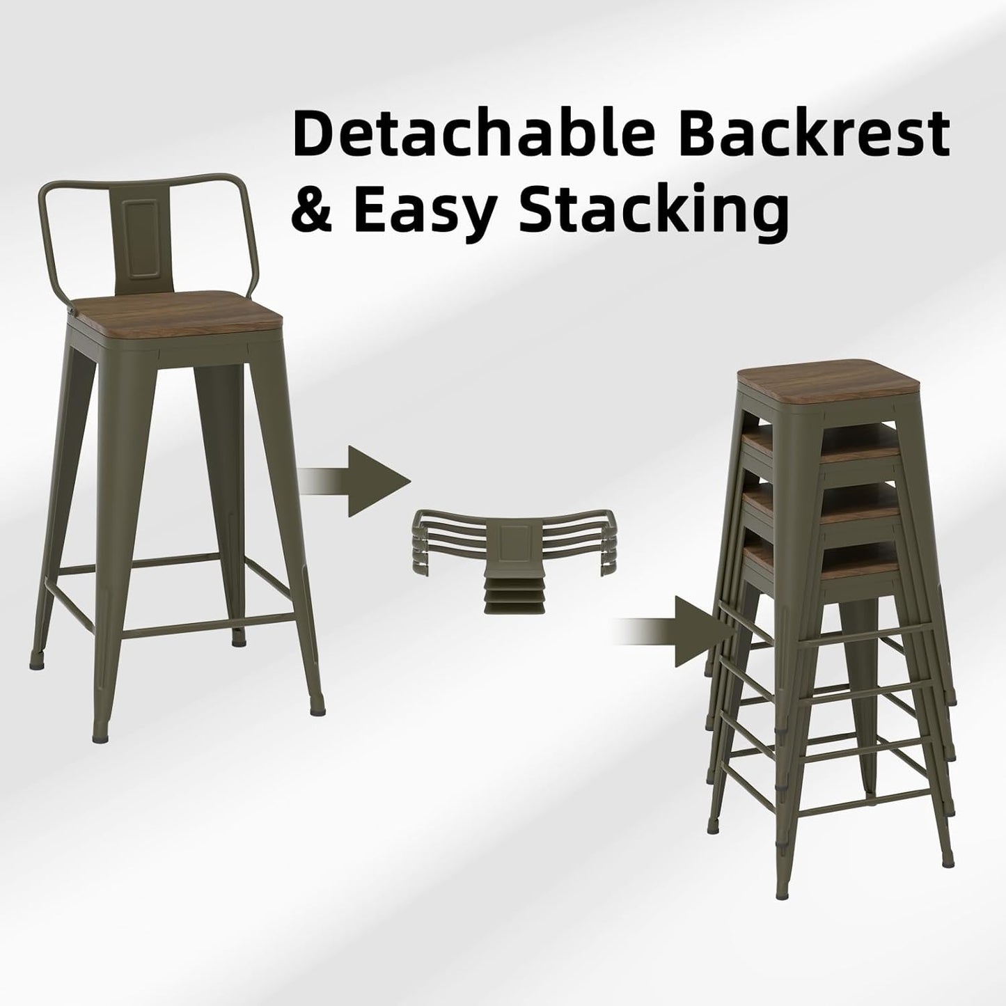 24 Inch Swivel Bar Stools Set of 4, Counter Height Bar Stools with Low Back, Metal Industrial Bar Chairs for Kitchen Island (Rusty)