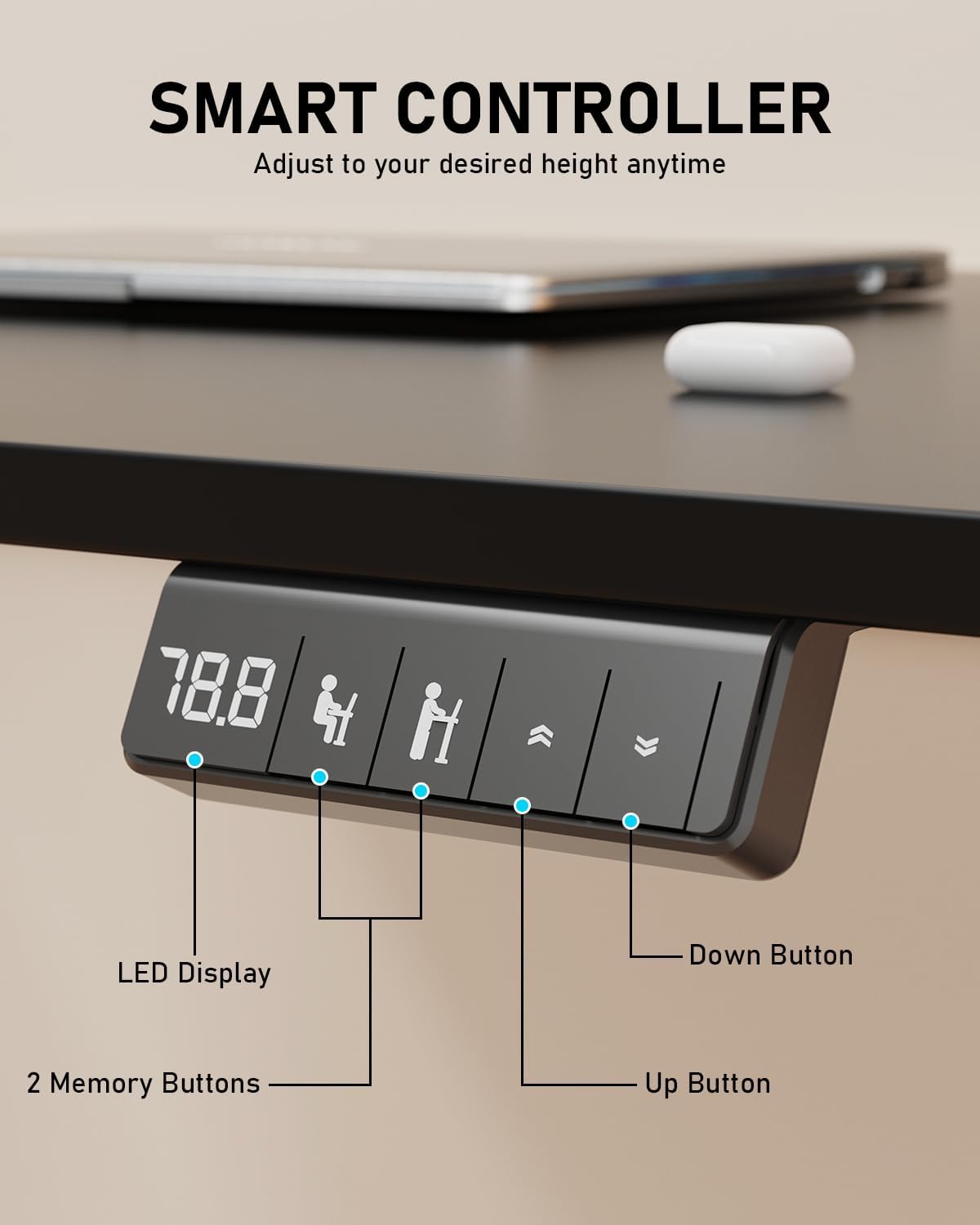 Standing Desk, Large Height Adjustable Electric Stand up Desk, 55 x 24 Inches Sit Stand Home Office Desk, with Splice Board, Black Frame/Black Top